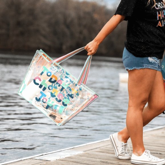 Today I Choose Joy Mint Iridescent Tote - Picture 2 of 3